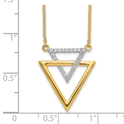 14K Gelbgold Poliert Doppelt Dreieck Echt Diamant 18 Zoll Halskette