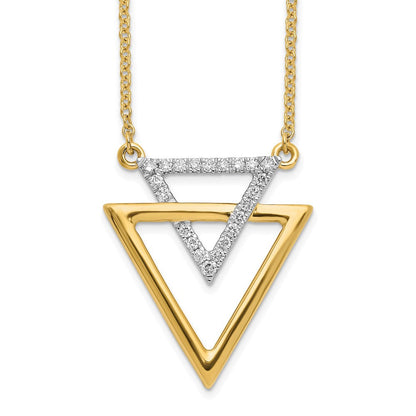 14K Gelbgold Poliert Doppelt Dreieck Echt Diamant 18 Zoll Halskette