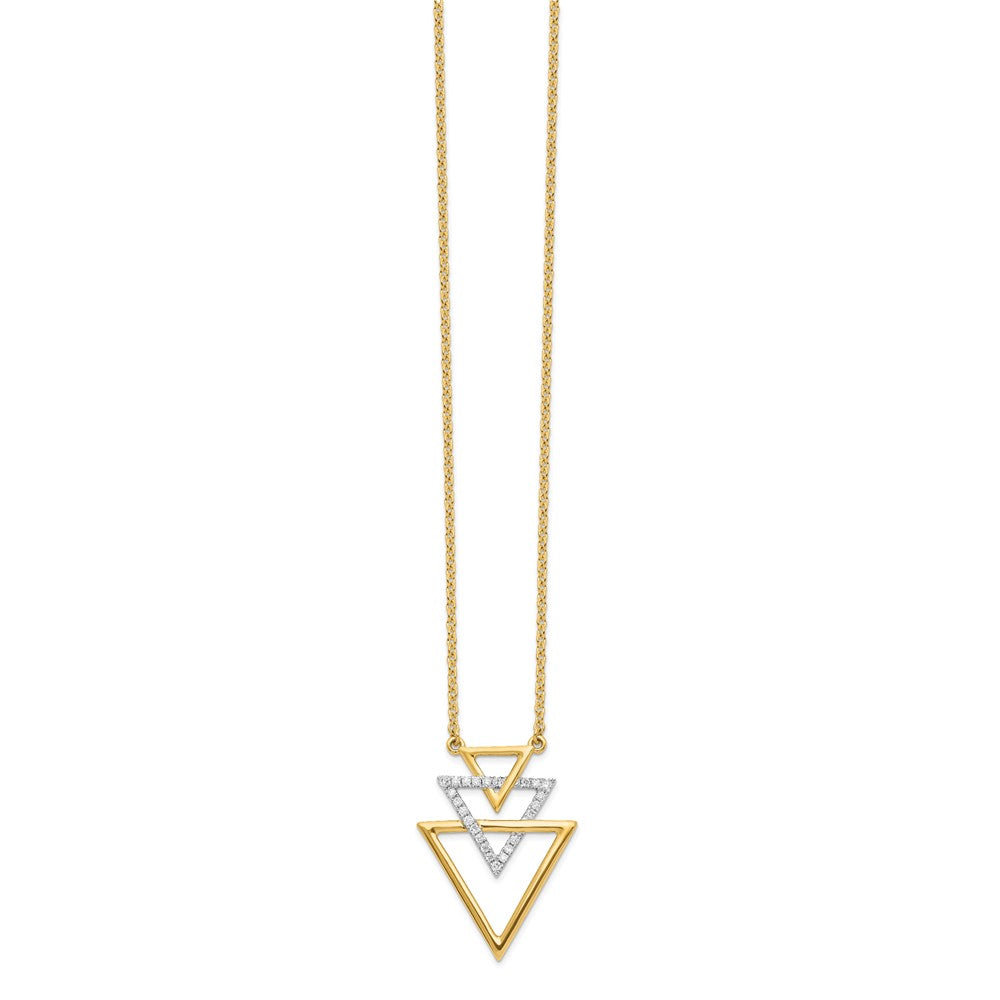 14K Gelbgold Poliert Dreifach Stacked Dreieck Echt Diamant 18 Zoll Halskette