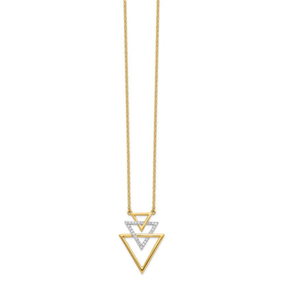 14K Gelbgold Poliert Dreifach Stacked Dreieck Echt Diamant 18 Zoll Halskette