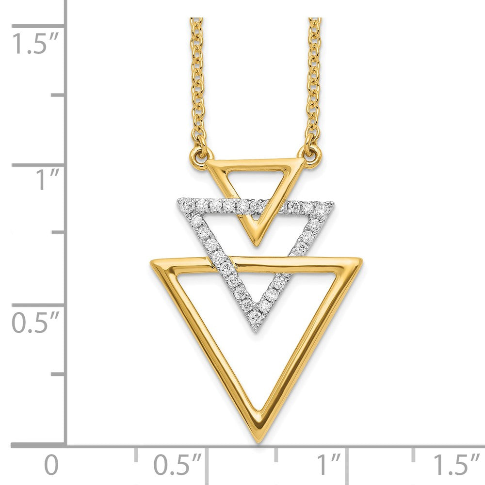 14K Gelbgold Poliert Dreifach Stacked Dreieck Echt Diamant 18 Zoll Halskette