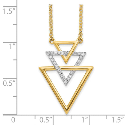 14K Gelbgold Poliert Dreifach Stacked Dreieck Echt Diamant 18 Zoll Halskette