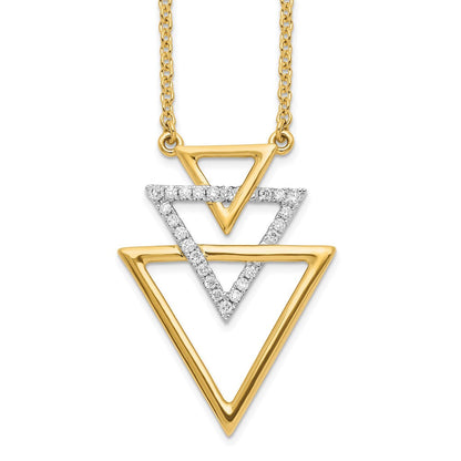 14K Gelbgold Poliert Dreifach Stacked Dreieck Echt Diamant 18 Zoll Halskette