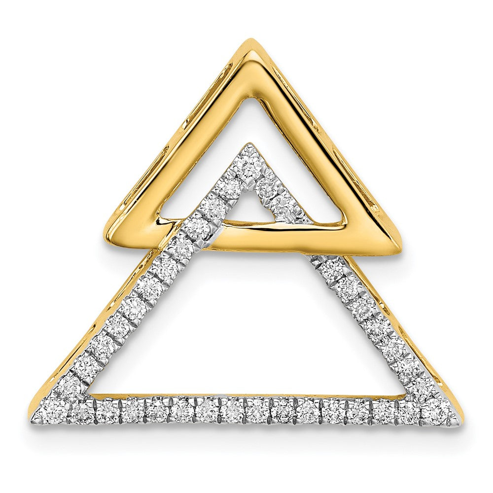 14K Gelbgold Poliert Doppelt Dreieck Echt Diamant Kette Anhänger