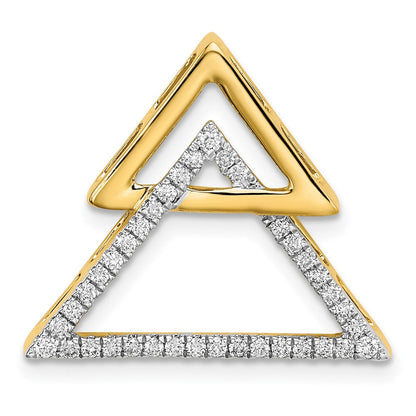14K Gelbgold Poliert Doppelt Dreieck Echt Diamant Kette Anhänger