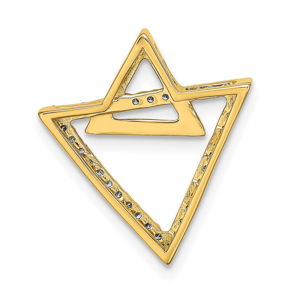 14K Gelbgold Poliert Doppelt Dreieck Echt Diamant Kette Anhänger