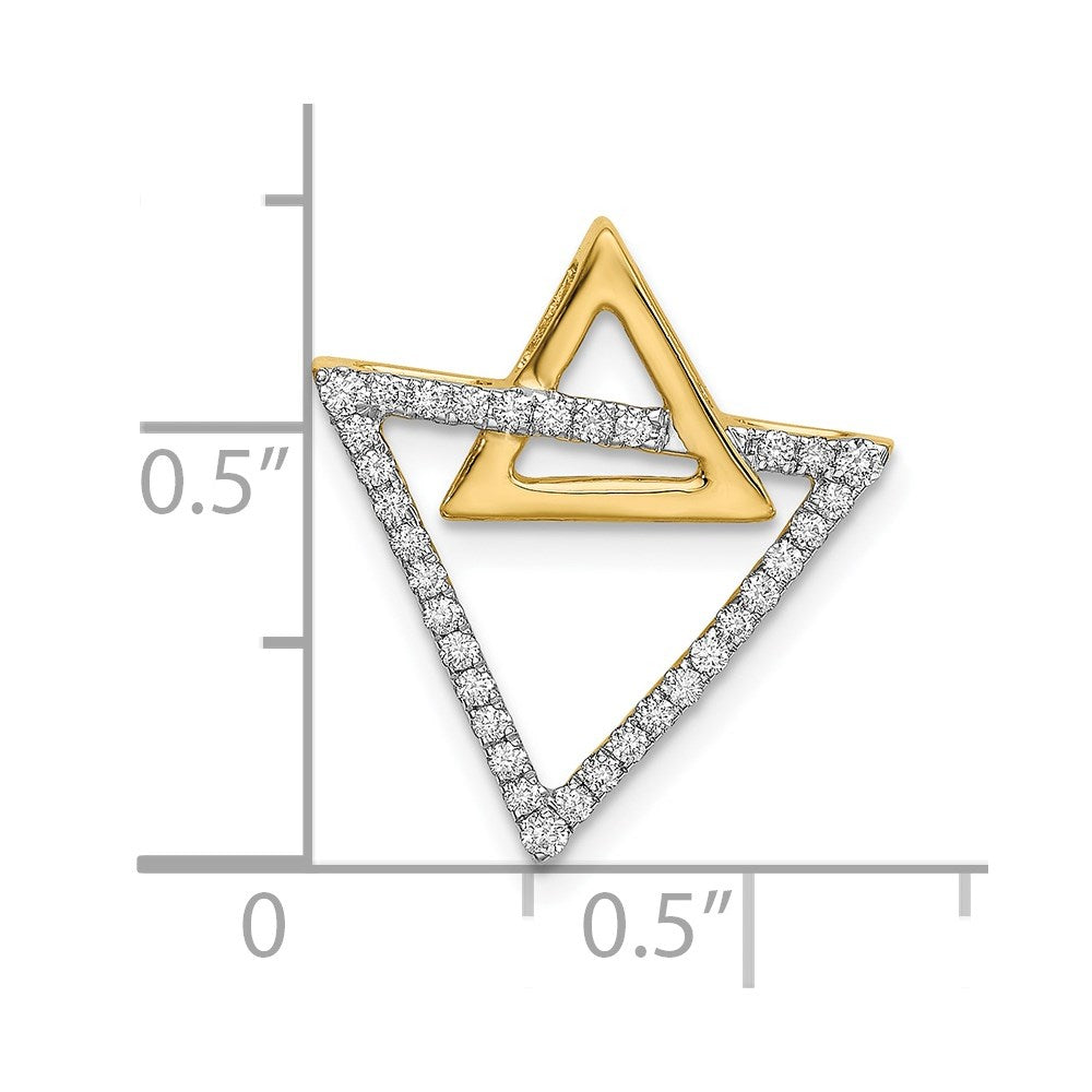 14K Gelbgold Poliert Doppelt Dreieck Echt Diamant Kette Anhänger