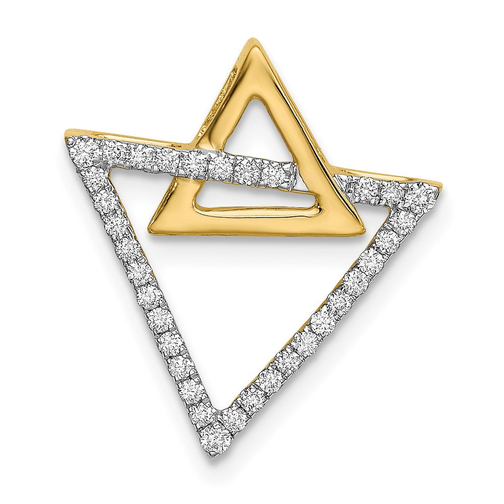 14K Gelbgold Poliert Doppelt Dreieck Echt Diamant Kette Anhänger