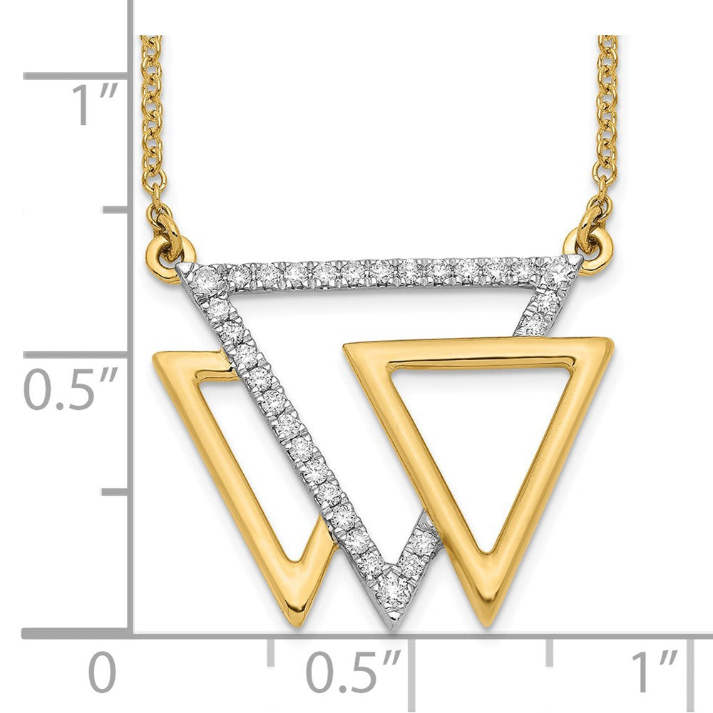 14K Gelbgold Poliert Dreifach Dreieck Echt Diamant 18 Zoll Halskette