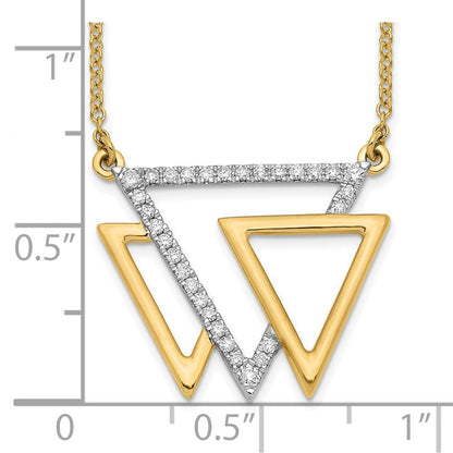 14K Gelbgold Poliert Dreifach Dreieck Echt Diamant 18 Zoll Halskette