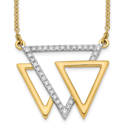 14K Gelbgold Poliert Dreifach Dreieck Echt Diamant 18 Zoll Halskette