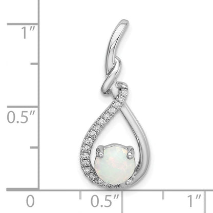 14K Weißgold Opal-Tropfen-Anhänger mit echten Diamanten