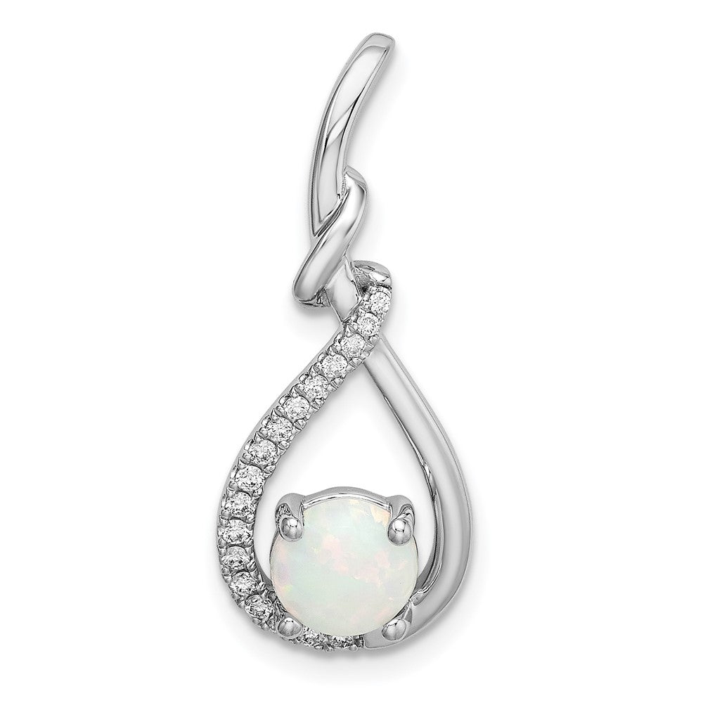 14K Weißgold Opal-Tropfen-Anhänger mit echten Diamanten