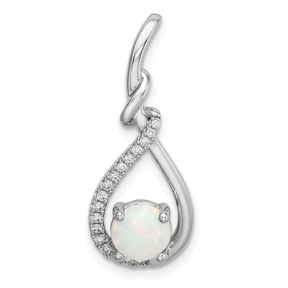 14K Weißgold Opal-Tropfen-Anhänger mit echten Diamanten