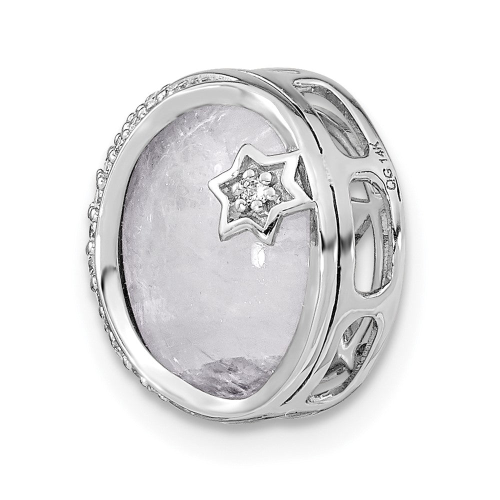 14K Weißgold Echt Diamant und Moonstone Mond & Stern Kette Anhänger