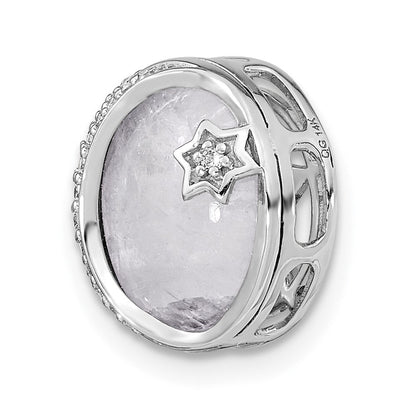 14K Weißgold Echt Diamant und Moonstone Mond & Stern Kette Anhänger