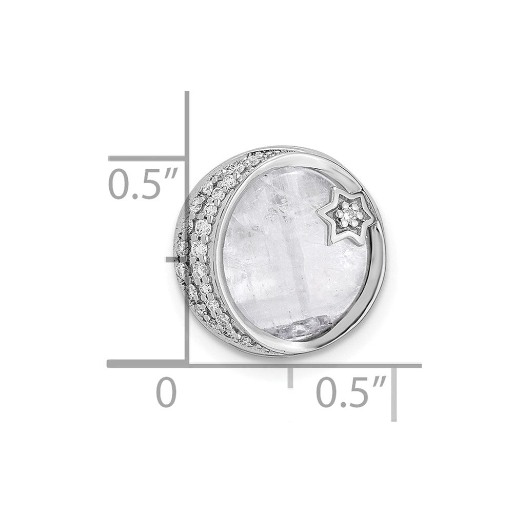 14K Weißgold Echt Diamant und Moonstone Mond & Stern Kette Anhänger