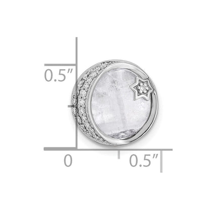 14K Weißgold Echt Diamant und Moonstone Mond & Stern Kette Anhänger