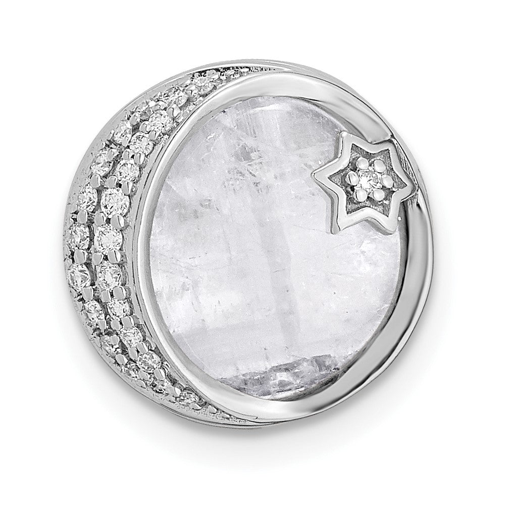 14K Weißgold Echt Diamant und Moonstone Mond & Stern Kette Anhänger