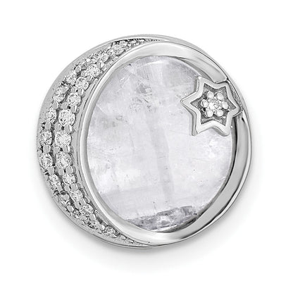14K Weißgold Echt Diamant und Moonstone Mond & Stern Kette Anhänger