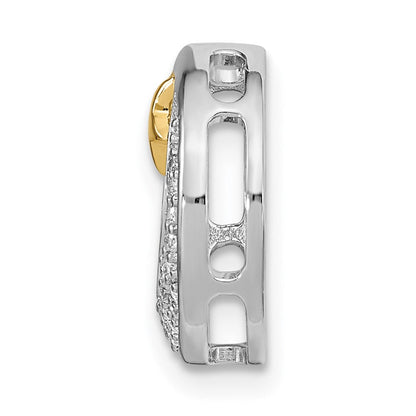 14K Bicolor Gold Poliert Mond mit Stern Echt Diamant Kette Anhänger