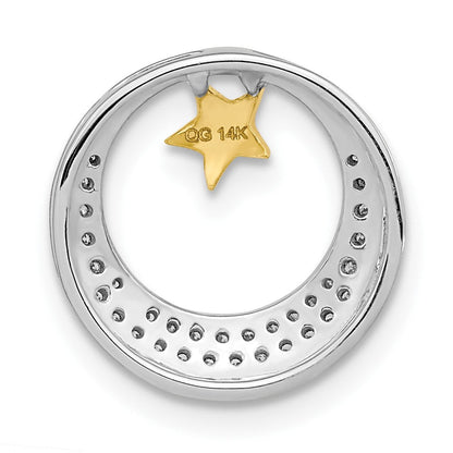 14K Bicolor Gold Poliert Mond mit Stern Echt Diamant Kette Anhänger