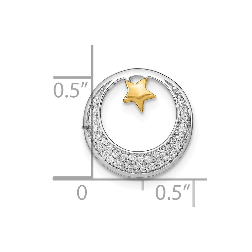14K Bicolor Gold Poliert Mond mit Stern Echt Diamant Kette Anhänger