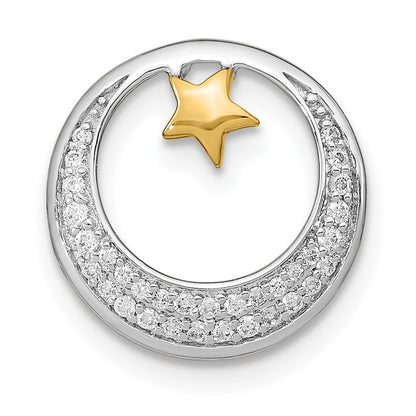 14K Bicolor Gold Poliert Mond mit Stern Echt Diamant Kette Anhänger