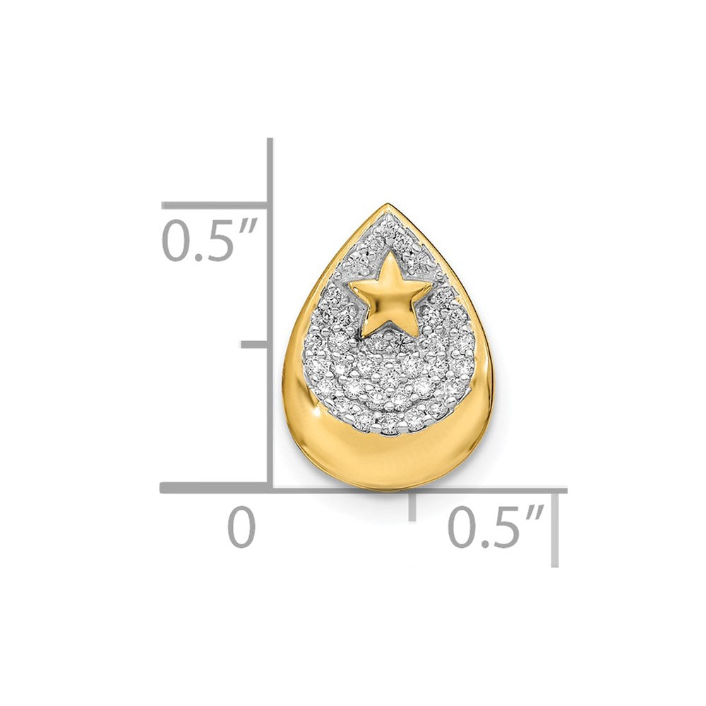 14K Gelbgold Poliert Tropfen mit Stern Echt Diamant Kette Anhänger