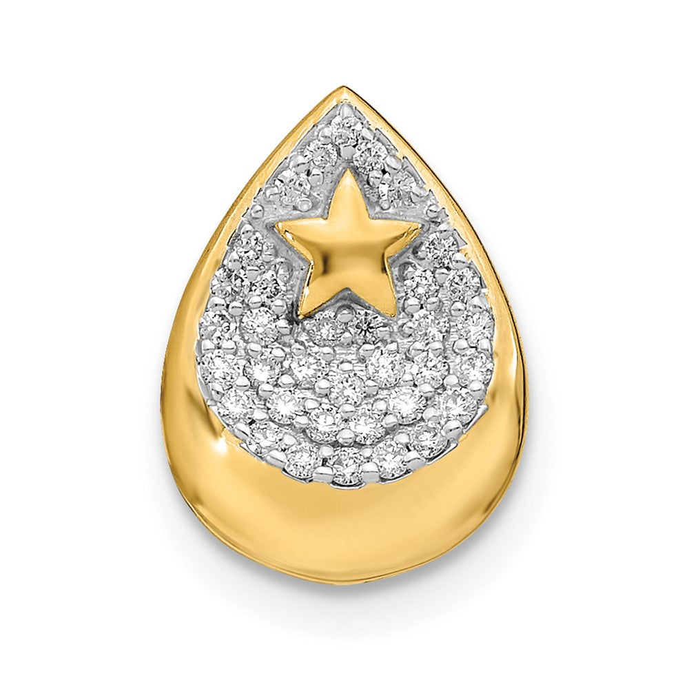 14K Gelbgold Poliert Tropfen mit Stern Echt Diamant Kette Anhänger