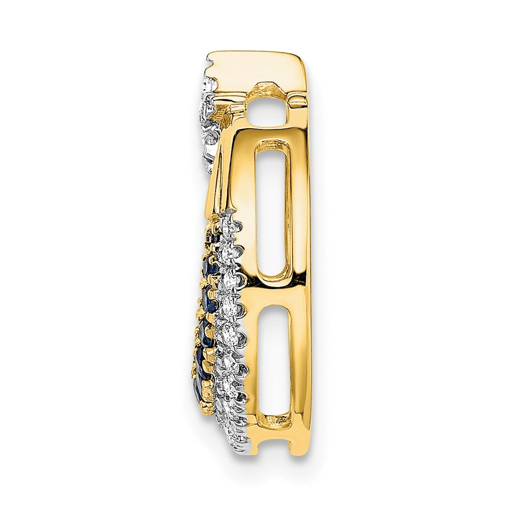 14K Gelbgold Poliert Mond mit Stern Saphir und Echt Diamant Kette Anhänger