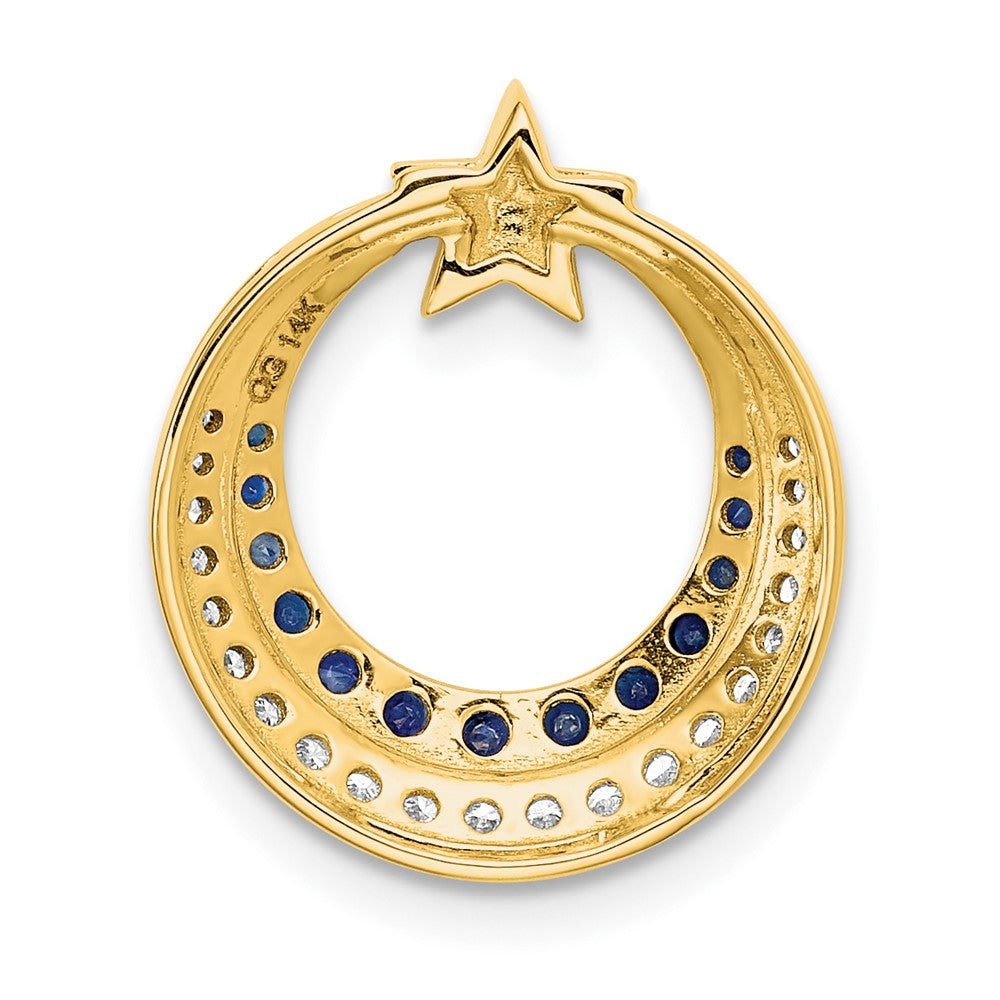 14K Gelbgold Poliert Mond mit Stern Saphir und Echt Diamant Kette Anhänger