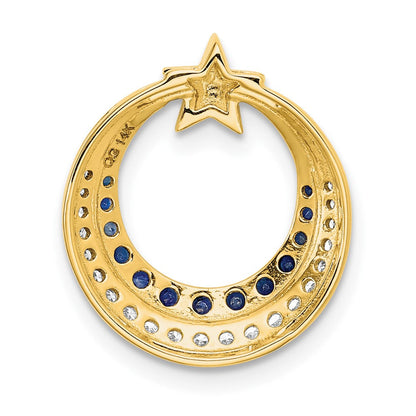 14K Gelbgold Poliert Mond mit Stern Saphir und Echt Diamant Kette Anhänger