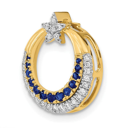 14K Gelbgold Poliert Mond mit Stern Saphir und Echt Diamant Kette Anhänger