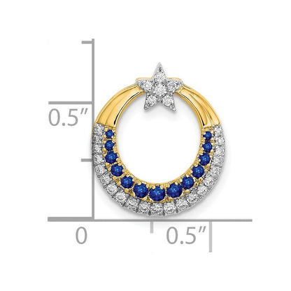 14K Gelbgold Poliert Mond mit Stern Saphir und Echt Diamant Kette Anhänger