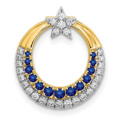 14K Gelbgold Poliert Mond mit Stern Saphir und Echt Diamant Kette Anhänger