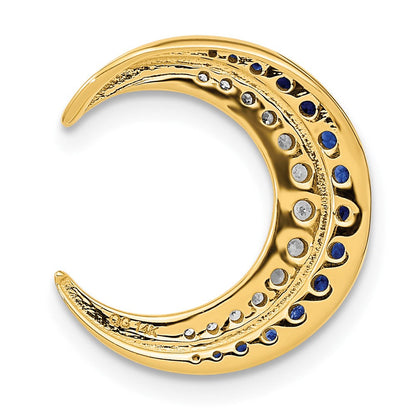 14K Gelbgold Poliert Mond Saphir und Echt Diamant Kette Anhänger