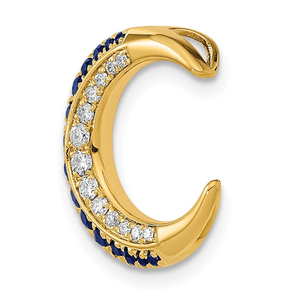 14K Gelbgold Poliert Mond Saphir und Echt Diamant Kette Anhänger