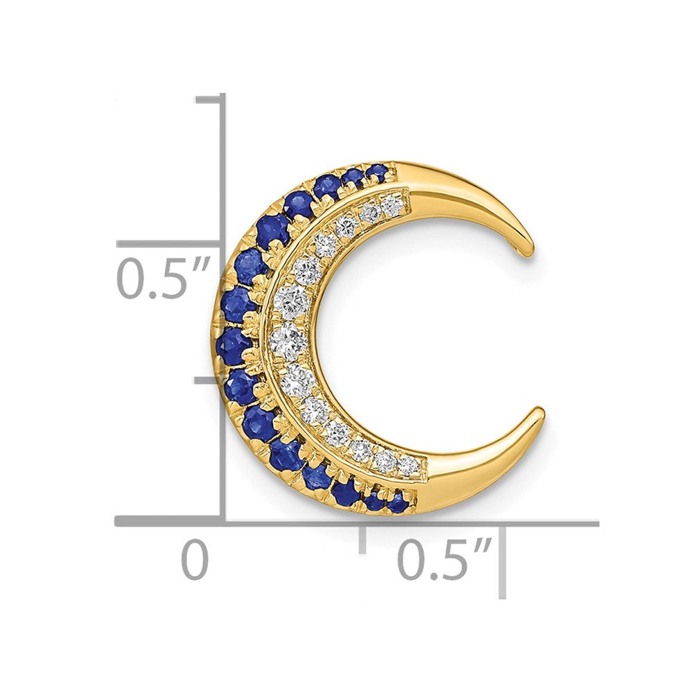 14K Gelbgold Poliert Mond Saphir und Echt Diamant Kette Anhänger