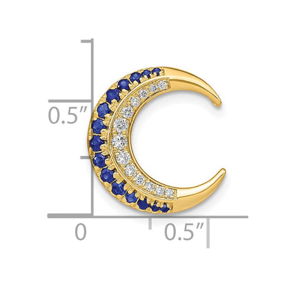 14K Gelbgold Poliert Mond Saphir und Echt Diamant Kette Anhänger