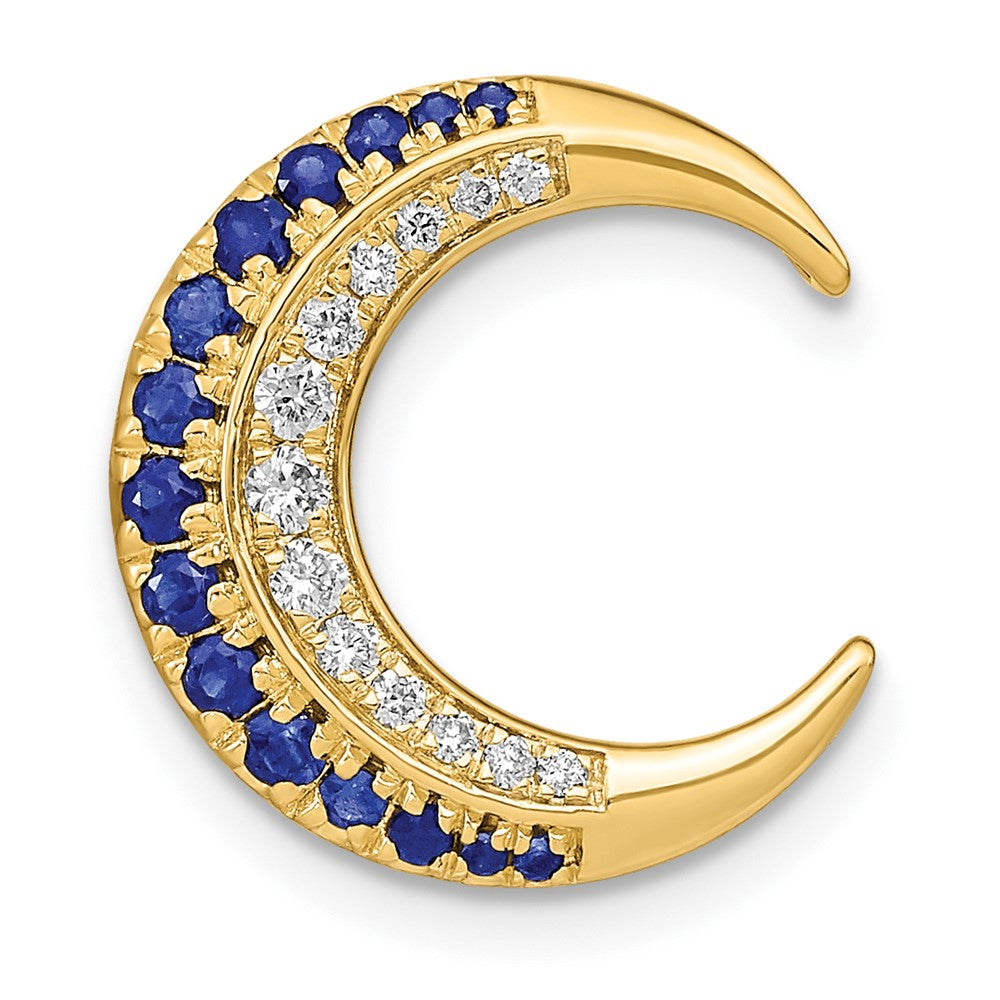 14K Gelbgold Poliert Mond Saphir und Echt Diamant Kette Anhänger