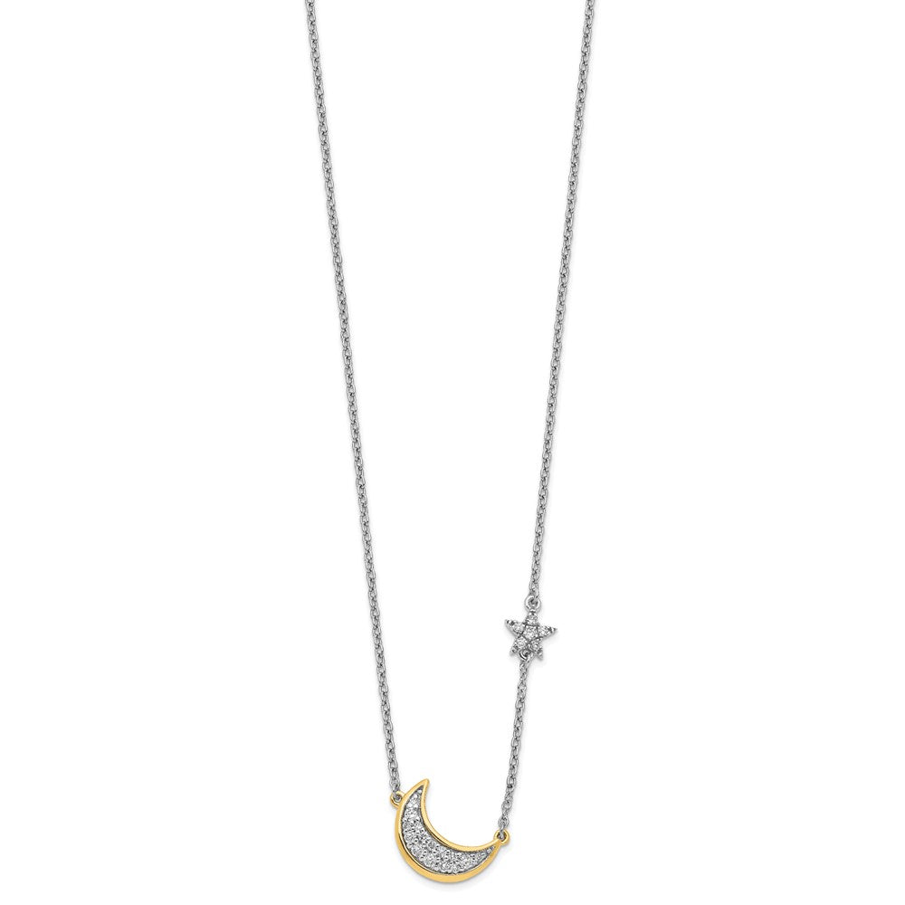 14K Bicolor Gold Mond mit Stern Echt Diamant 18 Zoll Halskette