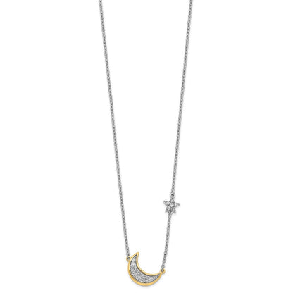 14K Bicolor Gold Mond mit Stern Echt Diamant 18 Zoll Halskette