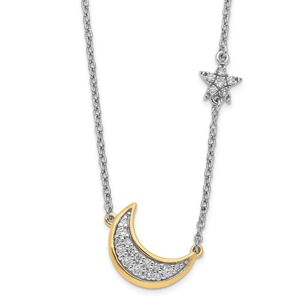 14K Bicolor Gold Mond mit Stern Echt Diamant 18 Zoll Halskette