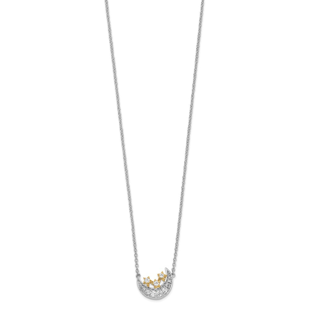 14K Bicolor Gold Mond mit 3-stars Echt Diamant 18 Zoll Halskette