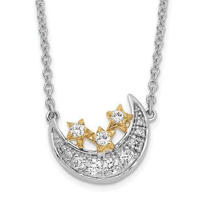 14K Bicolor Gold Mond mit 3-stars Echt Diamant 18 Zoll Halskette
