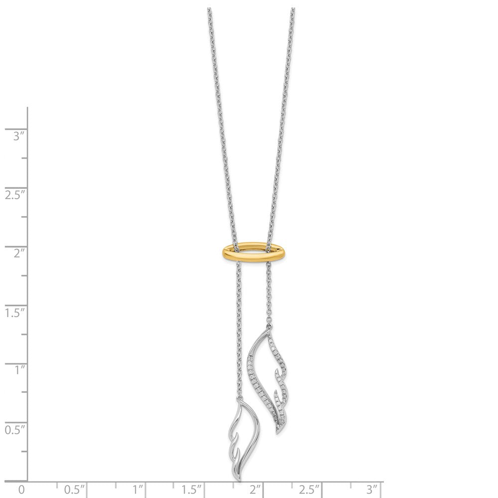 14K Bicolor Gold Echt Diamant Flügel mit Heiligenschein 18 Zoll Halskette