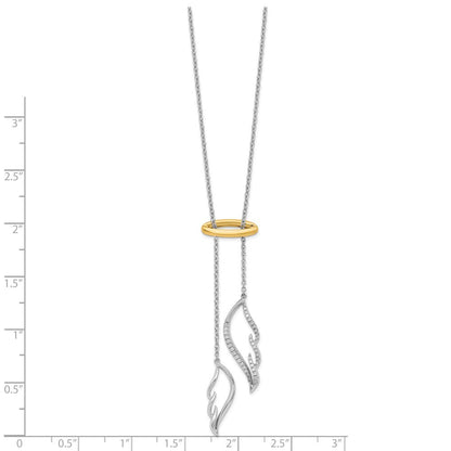 14K Bicolor Gold Echt Diamant Flügel mit Heiligenschein 18 Zoll Halskette