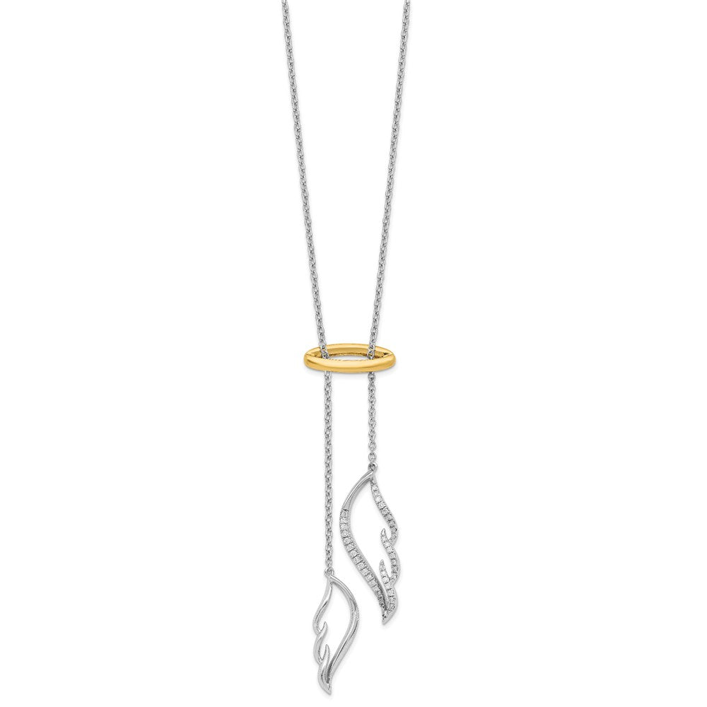 14K Bicolor Gold Echt Diamant Flügel mit Heiligenschein 18 Zoll Halskette