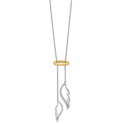 14K Bicolor Gold Echt Diamant Flügel mit Heiligenschein 18 Zoll Halskette